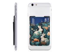 Raunew Phone Wallet Stick On, Rabbit Tropical Floral Illustration | Cell Phone Card Holder Pocket for Back Adhesive Credit Card Holder Non-Slip of Phone Case for All Smartphones, Fit 4 Cards