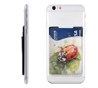 Raunew Phone Wallet Stick On, Red Ladybird Leaf Ink Drawing | Cell Phone Card Holder Pocket for Back Adhesive Credit Card Holder Non-Slip Of Phone Case for All Smartphones, Fit 4 Cards