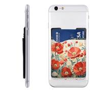 Raunew Phone Wallet Stick On, Red Poppy Flower Art Cell Phone Card Holder Pocket for Back Adhesive Credit Card Holder Non-Slip of Phone Case for All Smartphones, Fit 4 Cards