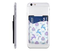 Raunew Phone Wallet Stick On, Reindeer Christmas Ball Candy Cane Cartoon | Cell Phone Card Holder Pocket for Back Adhesive Credit Card Holder Non-Slip of Phone Case for All Smartphones, Fit 4 Cards
