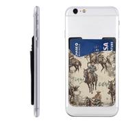 Raunew Phone Wallet Stick On, Retro Cowboys Rodeo Horse Western | Cell Phone Card Holder Pocket for Back Adhesive Credit Card Holder Non-Slip of Phone Case for All Smartphones, Fit 4 Cards