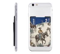 Raunew Phone Wallet Stick On, Retro Cowboys Rodeo Men Horse Western Cell Phone Card Holder Pocket for Back Adhesive Credit Card Holder Non-Slip of Phone Case for All Smartphones, Fit 4 Cards