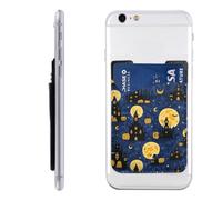 Raunew Phone Wallet Stick On, Retro Halloween With Haunted Castles Moon | Cell Phone Card Holder Pocket for Back Adhesive Credit Card Holder Non-Slip of Phone Case for All Smartphones, Fit 4 Cards