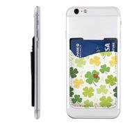 Raunew Phone Wallet Stick On, Shamrock Ladybird Watercolor Cell Phone Card Holder Pocket for Back Adhesive Credit Card Holder Non-Slip of Phone Case for All Smartphones, Fit 4 Cards