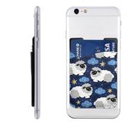 Raunew Phone Wallet Stick On, Sheep Clouds Stars Cute Pattern | Cell Phone Card Holder Pocket for Back Adhesive Credit Card Holder Non-Slip of Phone Case for All Smartphones, Fit 4 Cards