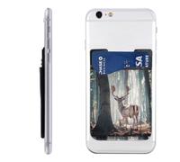 Raunew Phone Wallet Stick On, Sika Deer In The Forest Art Print | Cell Phone Card Holder Pocket for Back Adhesive Credit Card Holder Non-Slip Of Phone Case for All Smartphones, Fit 4 Cards