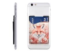 Raunew Phone Wallet Stick On, Soft Floral Fox Watercolor | Cell Phone Card Holder Pocket for Back Adhesive Credit Card Holder Non-Slip Of Phone Case for All Smartphones, Fit 4 Cards