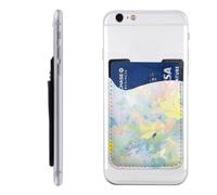 Raunew Phone Wallet Stick On, Soft Green Yellow Floral Cell Phone Card Holder Pocket for Back Adhesive Credit Card Holder Non-Slip of Phone Case for All Smartphones, Fit 4 Cards