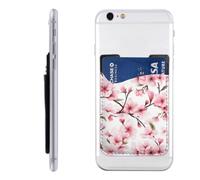 Raunew Phone Wallet Stick On, Soft Pink Cherry Blossom Print | Cell Phone Card Holder Pocket for Back Adhesive Credit Card Holder Non-Slip Of Phone Case for All Smartphones, Fit 4 Cards