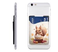 Raunew Phone Wallet Stick On, Squirrel Stealing Cake Autumn Maple Leaf Cell Phone Card Holder Pocket for Back Adhesive Credit Card Holder Non-Slip of Phone Case for All Smartphones, Fit 4 Cards