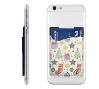 Raunew Phone Wallet Stick On, Star Christmas Tree Stocking Ball Vintage Cell Phone Card Holder Pocket for Back Adhesive Credit Card Holder Non-Slip of Phone Case for All Smartphones, Fit 4 Cards