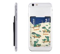 Raunew Phone Wallet Stick On, Summer Cartoon Crocodiles Riding Skateboards | Cell Phone Card Holder Pocket for Back Adhesive Credit Card Holder Non-Slip Of Phone Case for All Smartphones, Fit 4 Cards