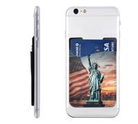 Raunew Phone Wallet Stick On, Sunset Liberty Monument Cell Phone Card Holder Pocket for Back Adhesive Credit Card Holder Non-Slip of Phone Case for All Smartphones, Fit 4 Cards