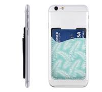 Raunew Phone Wallet Stick On, Turquoise Palm Leaf Pattern | Cell Phone Card Holder Pocket for Back Adhesive Credit Card Holder Non-Slip Of Phone Case for All Smartphones, Fit 4 Cards