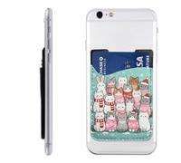 Raunew Phone Wallet Stick On, Warm Animals Group Winter Cell Phone Card Holder Pocket for Back Adhesive Credit Card Holder Non-Slip of Phone Case for All Smartphones, Fit 4 Cards