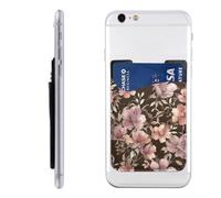 Raunew Phone Wallet Stick On, Watercolor Flowers Soft Pink Cell Phone Card Holder Pocket for Back Adhesive Credit Card Holder Non-Slip Of Phone Case for All Smartphones, Fit 4 Cards