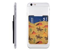 Raunew Phone Wallet Stick On, Western Cowboys Riding Horses | Cell Phone Card Holder Pocket for Back Adhesive Credit Card Holder Non-Slip of Phone Case for All Smartphones, Fit 4 Cards