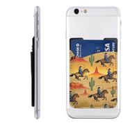 Raunew Phone Wallet Stick On, Western Cowboys Riding Horses Pattern | Cell Phone Card Holder Pocket for Back Adhesive Credit Card Holder Non-Slip of Phone Case for All Smartphones, Fit 4 Cards