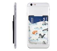Raunew Phone Wallet Stick On, Winter Polar Bear Arctic Fox Seal Owl | Cell Phone Card Holder Pocket for Back Adhesive Credit Card Holder Non-Slip of Phone Case for All Smartphones, Fit 4 Cards