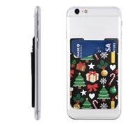 Raunew Phone Wallet Stick On, Xmas Tree Ball Bow Sweets Christmas Theme Cell Phone Card Holder Pocket for Back Adhesive Credit Card Holder Non-Slip of Phone Case for All Smartphones, Fit 4 Cards