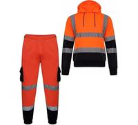 Rav 'N' Lav Men Hi Viz Vis Safety Security Pullover Hooded Top & Bottom Trouser | High Visibility Workwear 2 Tone Tracksuit Hoodie and Jog Jogger Set (UK, Alpha, XL, Regular, Regular, Orange Navy)