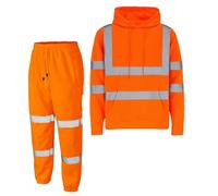 Rav 'N' Lav Men Hi Viz Vis Safety Security Pullover Hooded Top & Bottom Trouser | High Visibility Workwear 2 Tone Tracksuit Hoodie and Jog Jogger Set (UK, Alpha, XL, Regular, Regular, Orange)