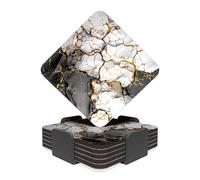 RAV3 Square Coasters Set of 6- Marble Effect Printed Drink Coasters with Cork Base- Cold and Hot Resistant, Anti- Slip Coasters with Holder (MRB-1-SQ) - White & Grey