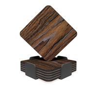 RAV3 Square Coasters Set of 6- Wood Grain Effect Printed Drink Coaster with Cork Base- Cold and Hot Resistant, Anti- Slip Coasters with Holder (WOD-1-SQ) - Silver-Brown Grain