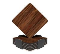 RAV3 Square Coasters Set of 6- Wood Grain Effect Printed Drink Coaster with Cork Base- Cold and Hot Resistant, Anti- Slip Coasters with Holder (WOD-1-SQ) - Brown Grain