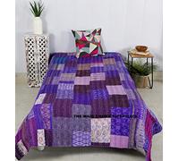 Ravaiyaa - Attitude is everything Decorative Kantha Work Bedspread Handmade Silk Bedding Blanket Patchwork Quilted Throw 60"x90" Inch (Purple)