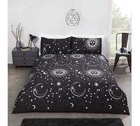Ravali Celestial Astronomy Moon Stars Sun Metallic Duvet Cover Set (Black & Silver, Single)