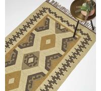 Ravar Brown & Gold Kilim Wool Rug