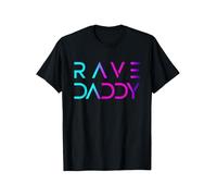 Rave Daddy EDM Festival 100% Cotton Unisex Black Tee with Neon Gradient Print Crew Neck Short Sleeve Comfortable & Stretchy Machine Washable Multi T Shirt