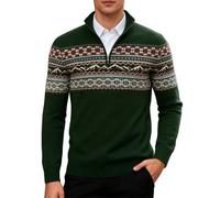 Rave on Friday Men's Half Zip Jumpers Fairisle Sweater Slim Fit Winter Pullover Norwegian Jumper Retro Long Sleeve Knitted Sweater Icelandic Green L