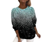 Rave Outfits Women Ladies Long Sleeve Sparkly Sequin Printed Graphic Pullover Tops Loose Casual Round Neck Evening Party Shiny Metallic Glitter Tunic Tops for Women Autumn Clothes