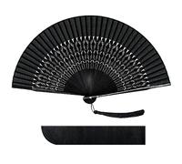 Raveahem Folding Silk Bamboo Hand Fan for men/women Chinese/Japanese Craft Handheld Fan for Gift,Dance,Festival,Club,Freaky,Event,Party,Decoration (Blk)