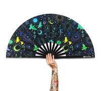 Raveahem Large Folding Fan, 13 Inch Clack Rave Fan Hand Held Fan for Women Men with Premium Satin Fabric, Thick Bamboo Frame for EDM, Music Festival, Party, Dance, Decoration, Gift (Magic Glow)