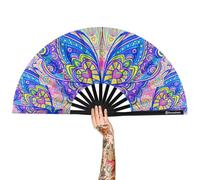 Raveahem Large Folding Fan, 13 Inch Clack Rave Fan Hand Held Fan for Women Men with Premium Satin Fabric, Thick Bamboo Frame for EDM, Music Festival, Party, Dance, Decoration, Gift (Butter Mandala)