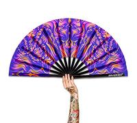 Raveahem UV Glow Rave Fan, Bamboo Folding Clack Hand Fan for Men Women (Wellen, Large 13")