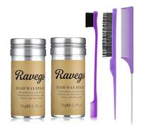 RAVEGO 2 Pack Hair Wax Stick, Wax Wigs Edge Control Slick, Non-Greasy Styling Hair Pomade Stick for Flyaways Frizz, with 3 Pieces Backcombing Brush Set Double Edge Brush (Purple)