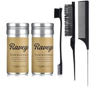 RAVEGO Pack of 2 Hair Wax Sticks, Wax Wigs Edge Control Slick, Non-Greasy Styling Hair Pomade Stick for Flyaways Frizz, with 3 Pieces Toupier Brush Set Double Edge Brush (Black)