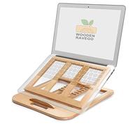 RAVEGO Wooden Laptop Stand, Foldable Ventilated Laptop Riser, Adjustable Computer Stand for Desk, MacBook Notebook Laptop Holder with Multiple Angles for Laptops Up to 15.6 inches (Beech)