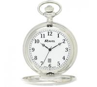 Ravel - Full-Hunter Calendar Pocket Watch - Silver Tone