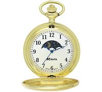 Ravel - Full-Hunter Moon-Phase Pocket Watch - Gold Tone