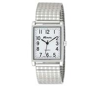 Ravel Gents White Rectangle Dial Silvertone Expander Bracelet Strap Dress Watch R0220.02.1