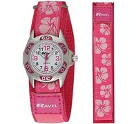 Ravel Girl's Hibiscus Flower Patterned Easy Fasten Strap Watch