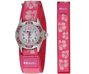 Ravel Girl's Hibiscus Flower Patterned Easy Fasten Strap Watch