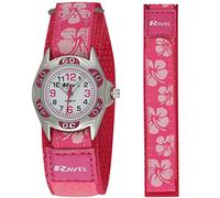 Ravel Girl's Hibiscus Flower Patterned Easy Fasten Strap Watch - Pink
