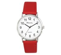 Ravel Ladies Classic Big White Dial Red Leather Strap Watch R0129.27.1