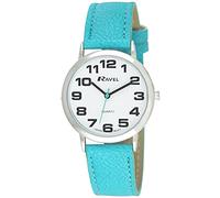 Ravel Large Case Fashion on PU Strap Women's Quartz Watch with White Dial Analogue Display and Blue Plastic Strap R0105.13.6